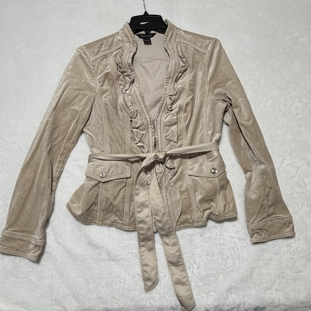 White House Black Market Size 10 Beige Velvet Belted Tie Jacket Business Coat